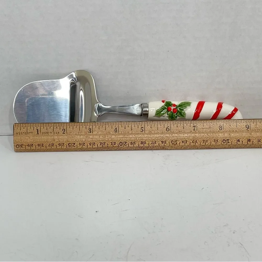 Christmas Candy Cane Ceramic Handled Cheese Slicer Stainless Steel Japan Vintage